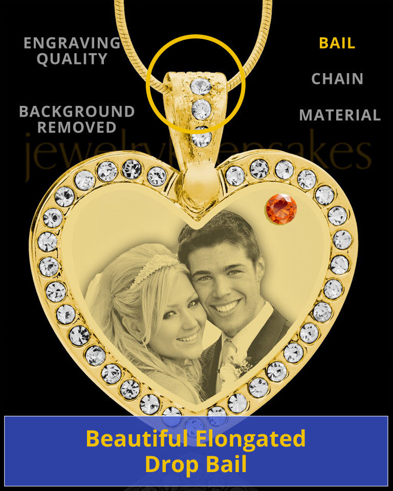 November Gold Gem Heart Birthstone Photo Engraved Pendant