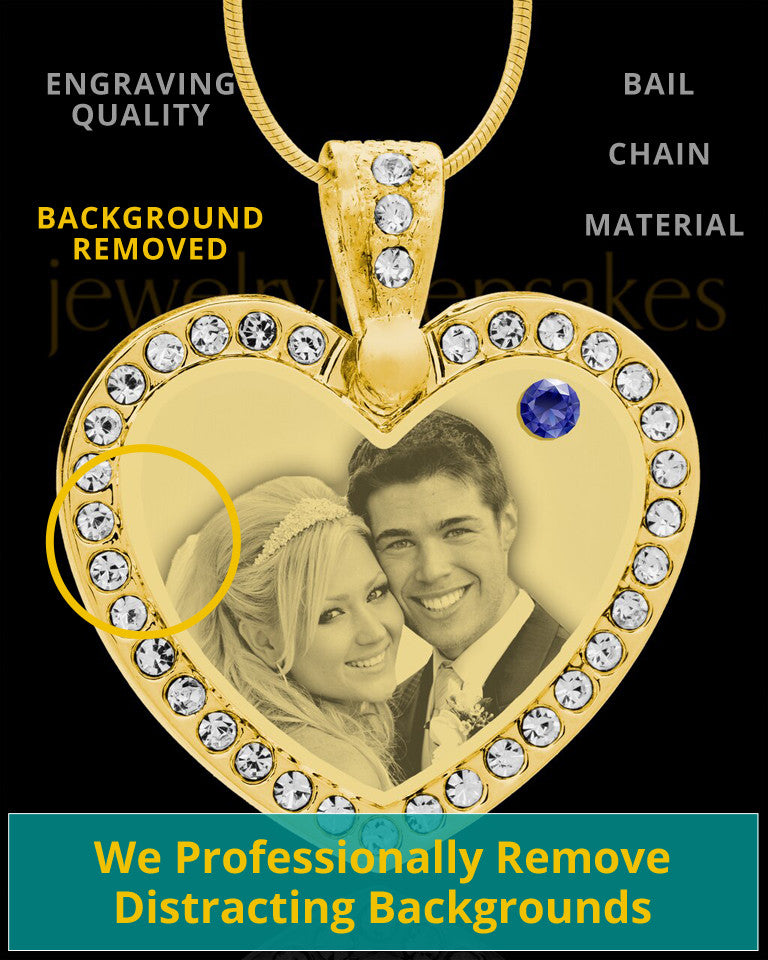 September Gold Gem Heart Birthstone Photo Engraved Pendant