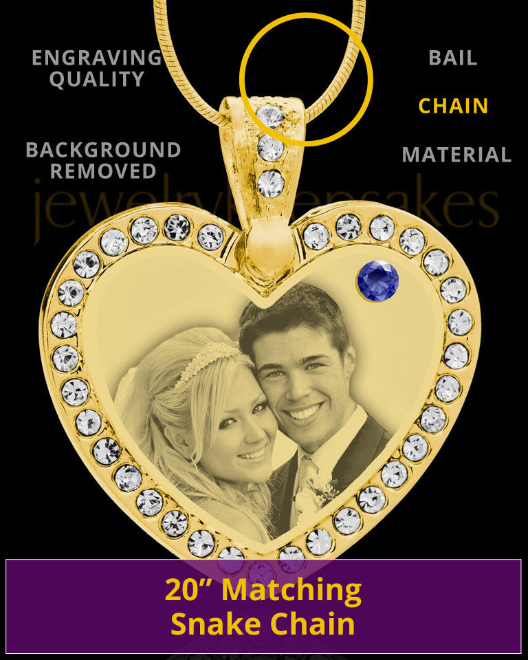 September Gold Gem Heart Birthstone Photo Engraved Pendant