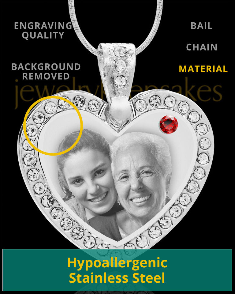 January Gem Heart Birthstone Stainless Photo Pendant