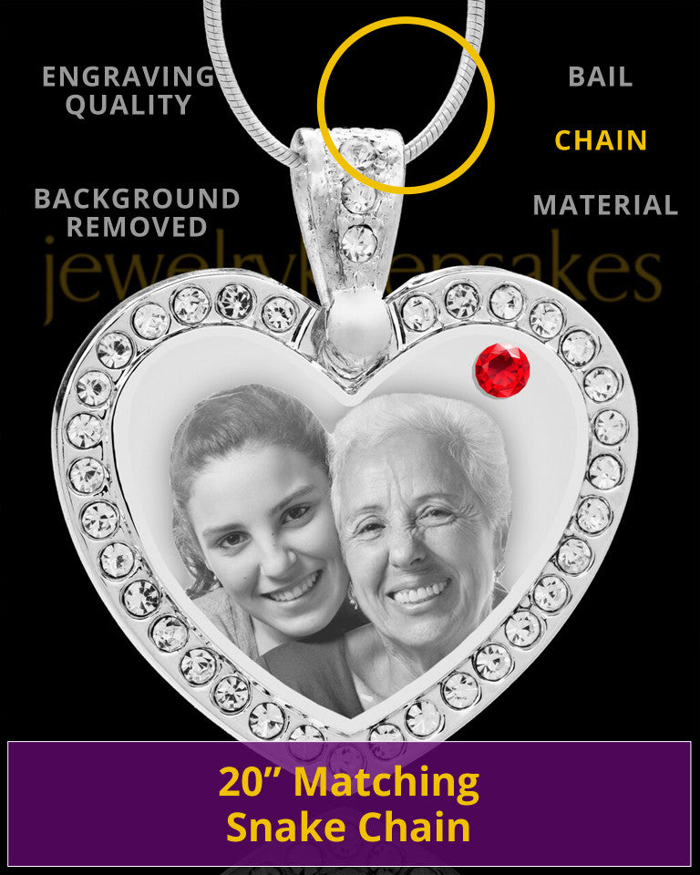 July Gem Heart Birthstone Stainless Photo Pendant