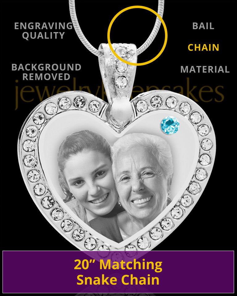 March Gem Heart Birthstone Stainless Photo Pendant