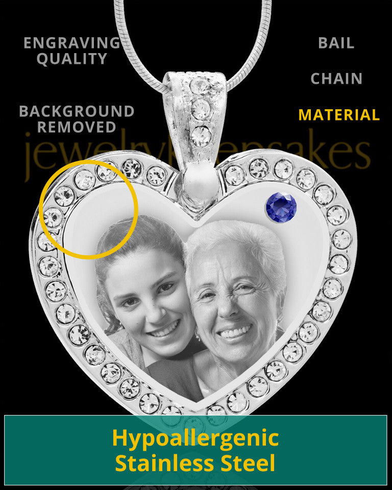 September Gem Heart Birthstone Stainless Photo Pendant