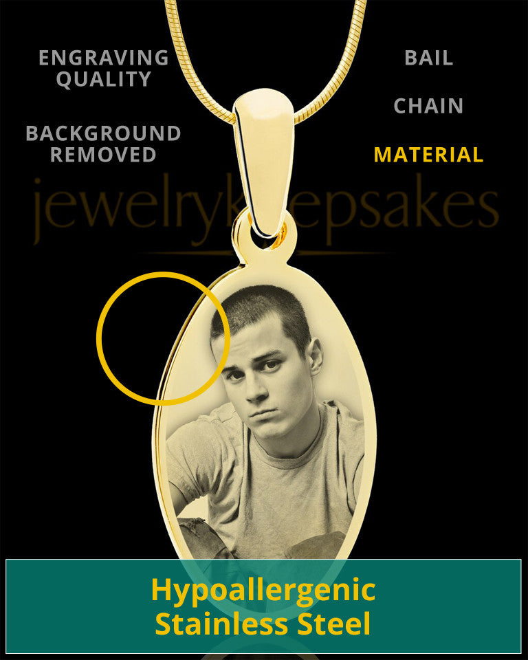Photo Engraved Oval Pendant Gold Plated over Stainless