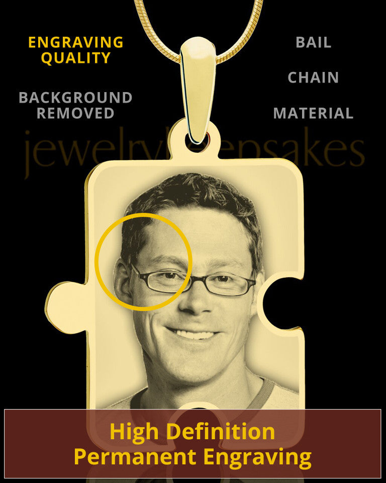 Photo Engraved Large Puzzle Pendant Gold Plated