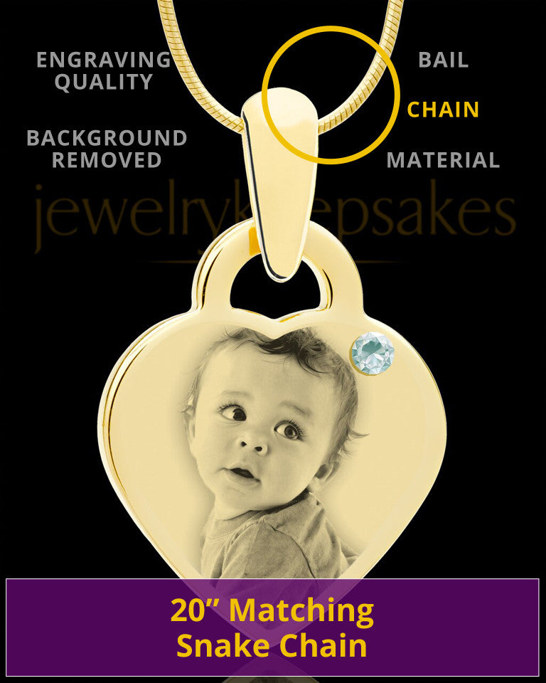 April Gold Small Photo Engraved Heart Pendant