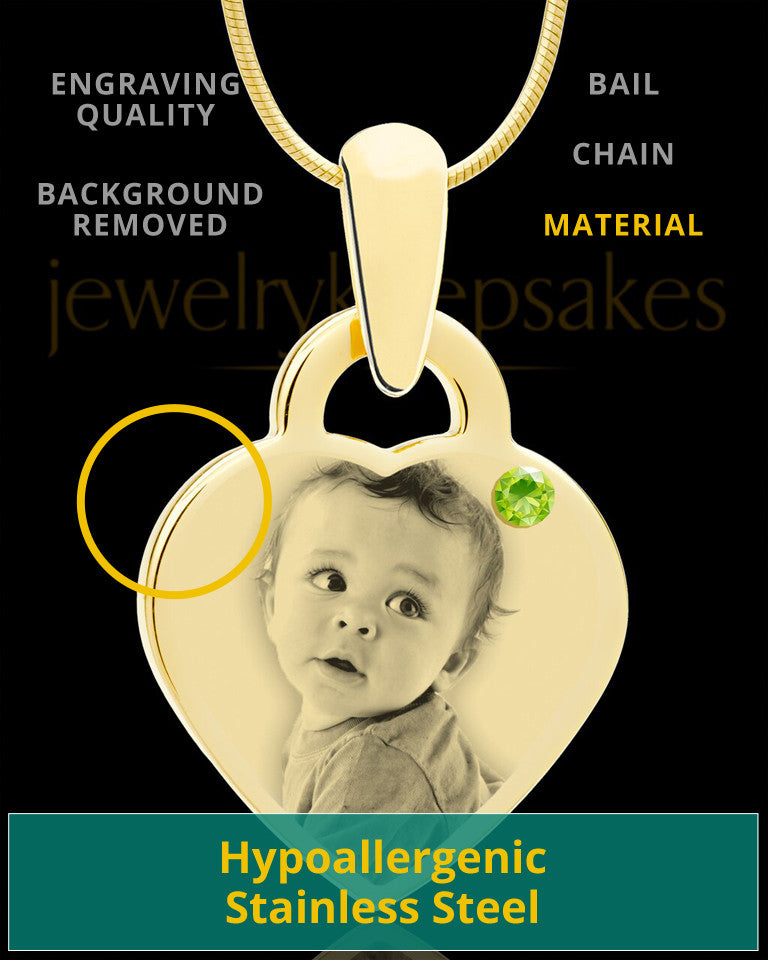 August Gold Small Photo Engraved Heart Pendant