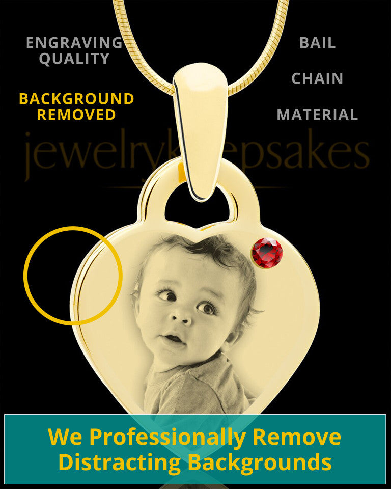 January Gold Small Photo Engraved Heart Pendant
