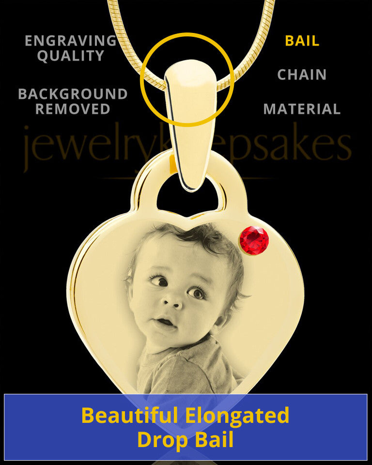 July Gold Small Photo Engraved Heart Pendant