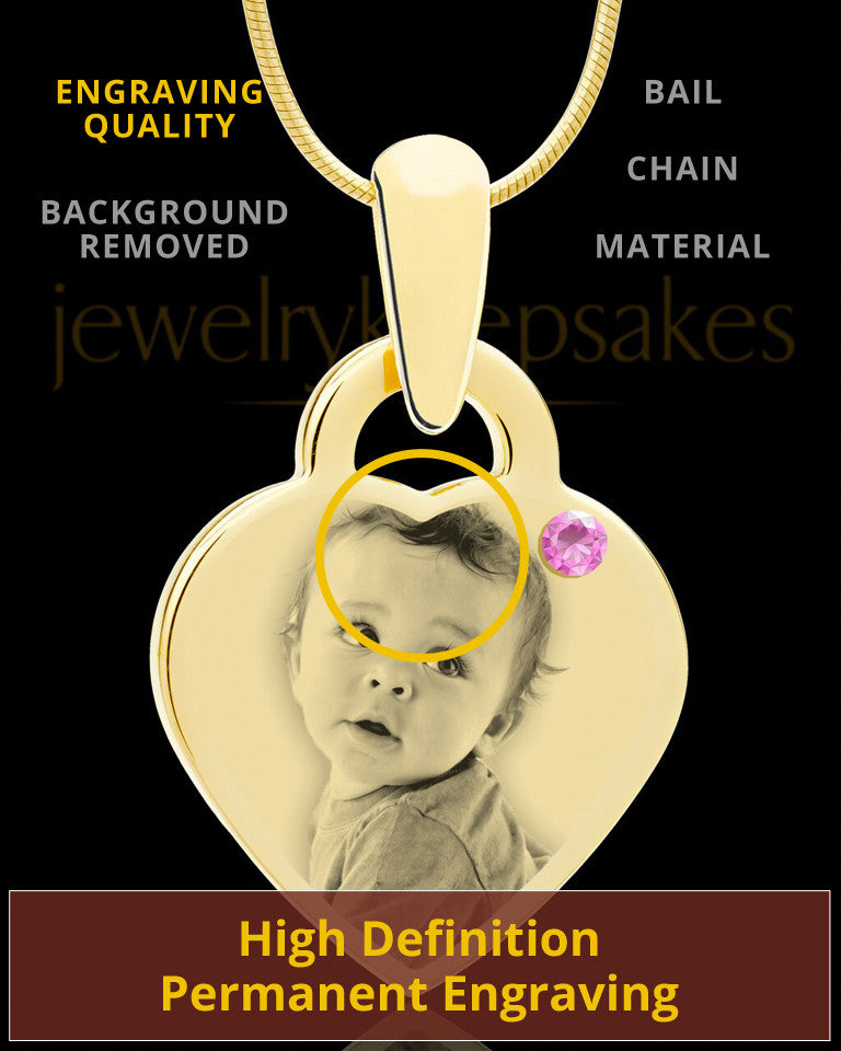 June Gold Small Photo Engraved Heart Pendant