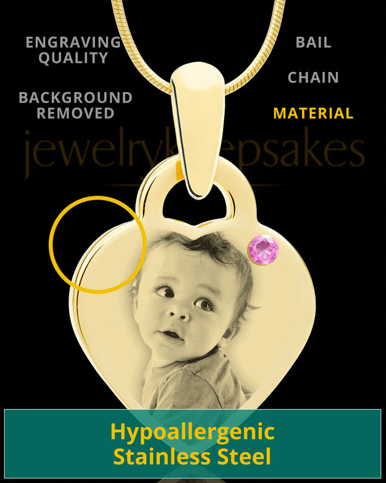June Gold Small Photo Engraved Heart Pendant