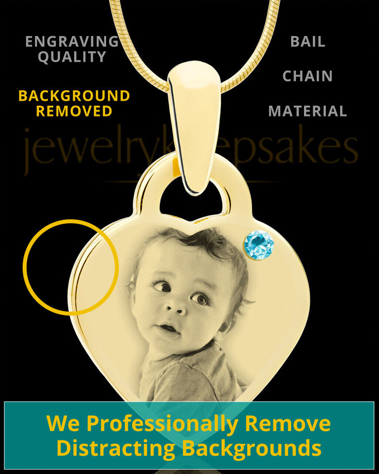 March Gold Small Photo Engraved Heart Pendant