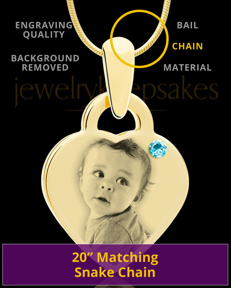 March Gold Small Photo Engraved Heart Pendant
