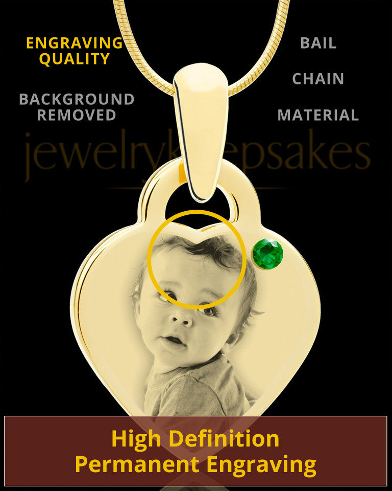 May Gold Small Photo Engraved Heart Pendant