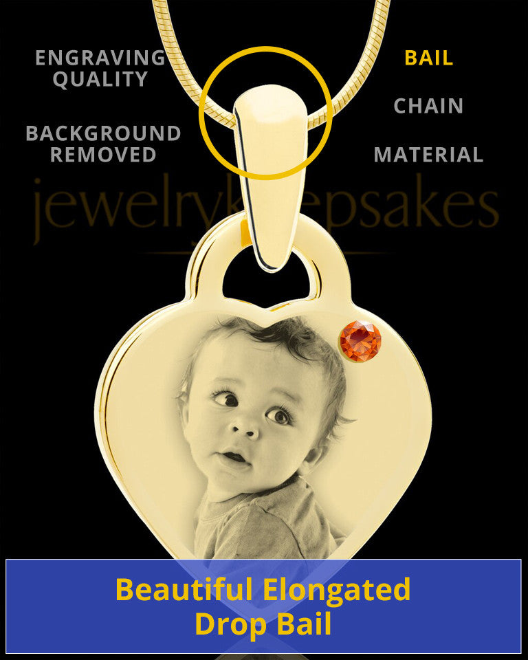 November Gold Small Photo Engraved Heart Pendant