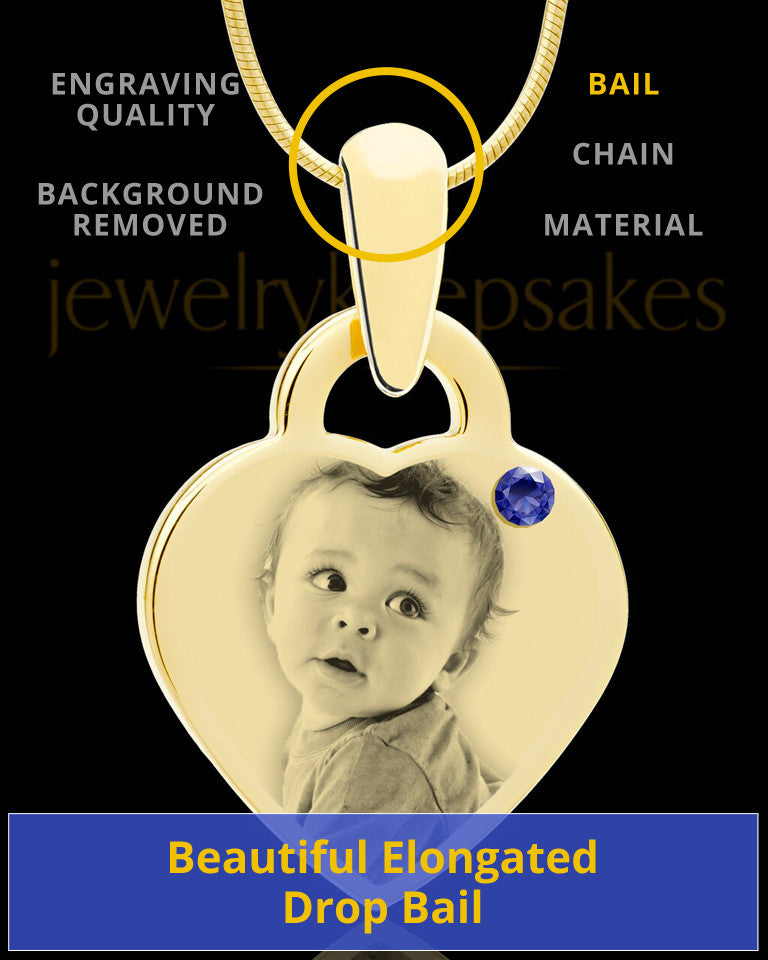 September Gold Small Photo Engraved Heart Pendant