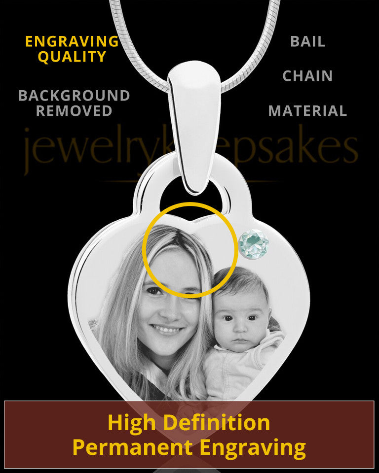 April Small Heart Stainless Photo Engraved Pendant
