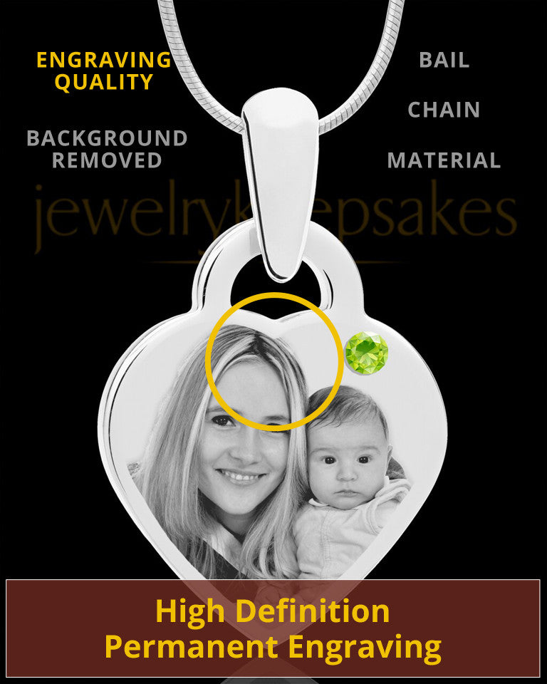 August Small Heart Stainless Photo Engraved Pendant