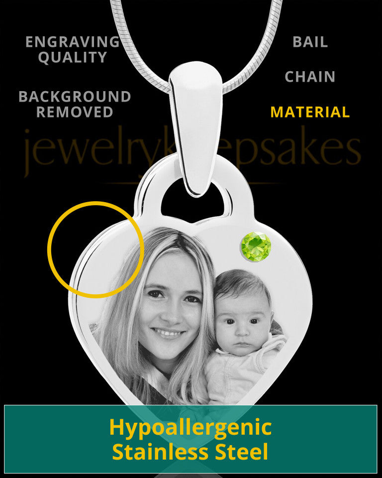 August Small Heart Stainless Photo Engraved Pendant