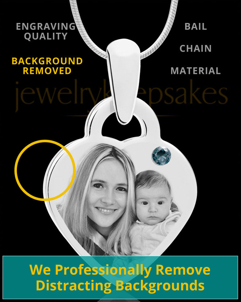 December Small Heart Stainless Photo Engraved Pendant