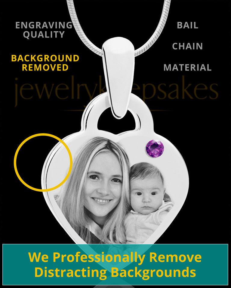 February Small Heart Stainless Photo Engraved Pendant