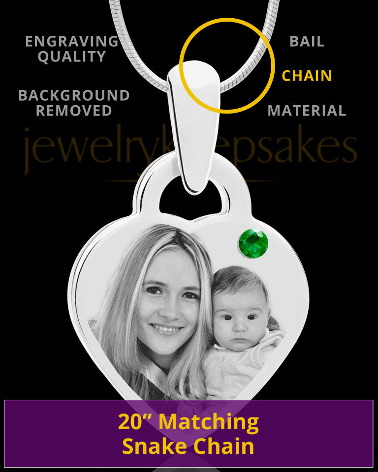 May Small Heart Stainless Photo Engraved Pendant