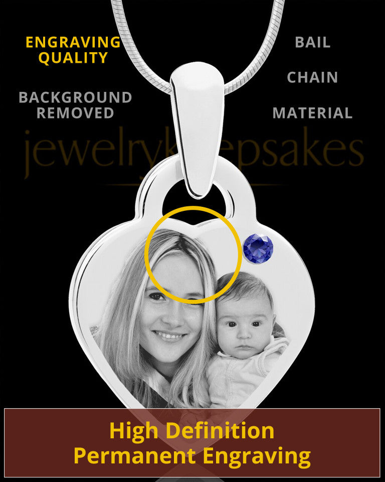 September Small Heart Stainless Photo Engraved Pendant