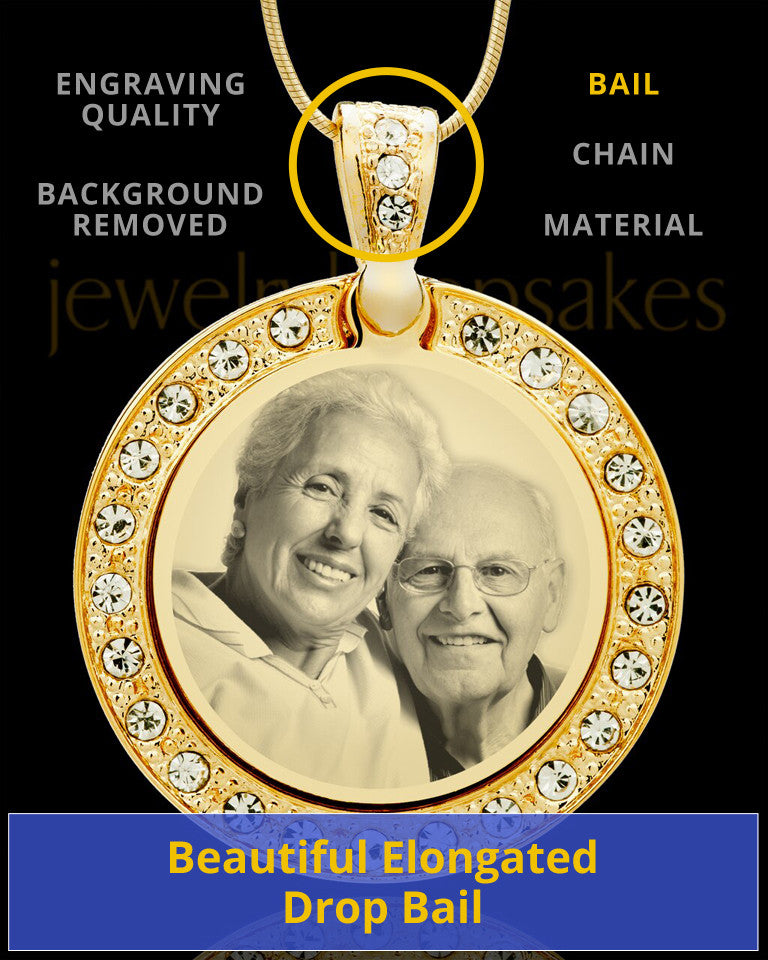 Gold Plated Photo Engraved Pendant Gem Circle over Stainless Keepsake