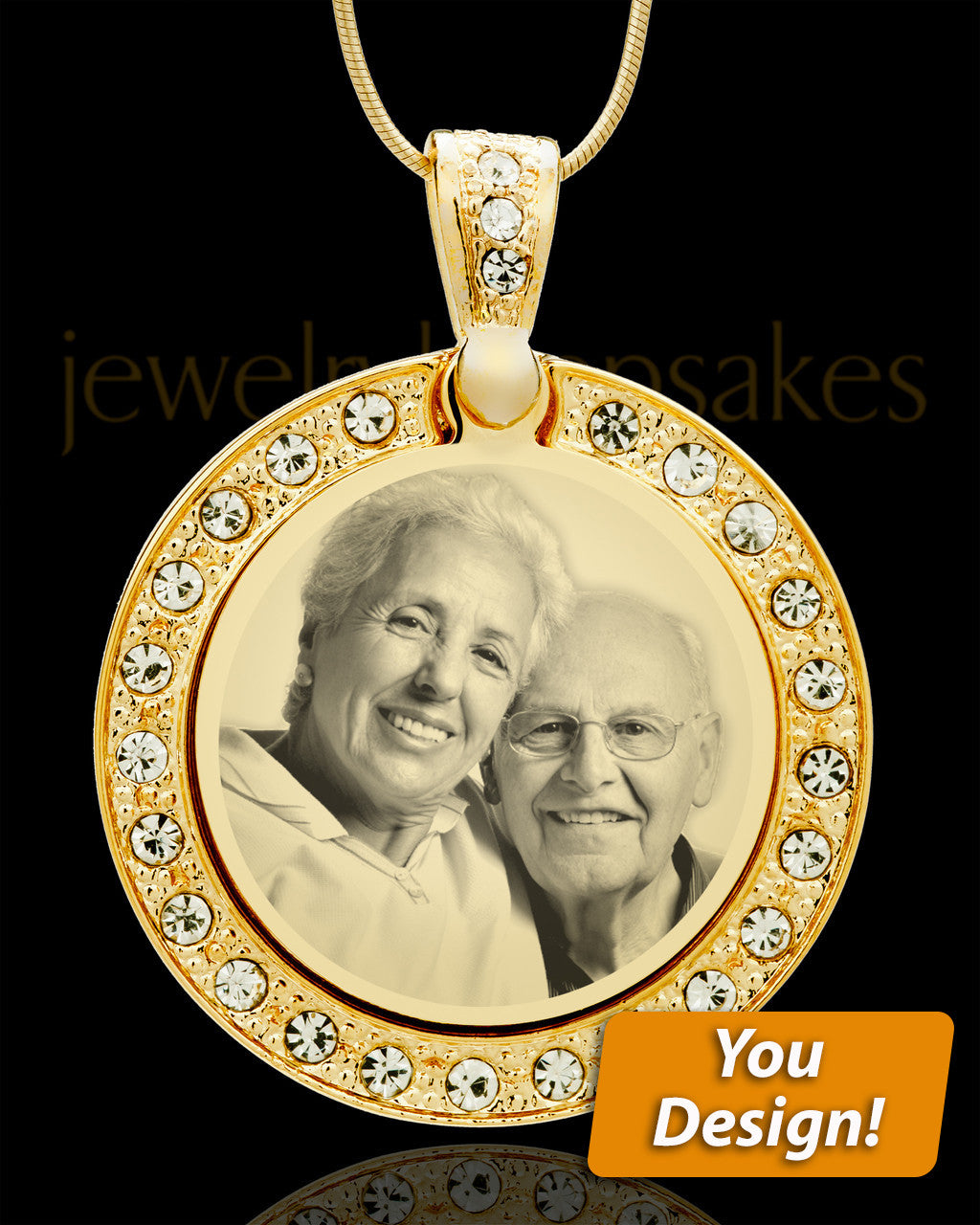 Gold Plated Photo Engraved Pendant Gem Circle over Stainless Keepsake