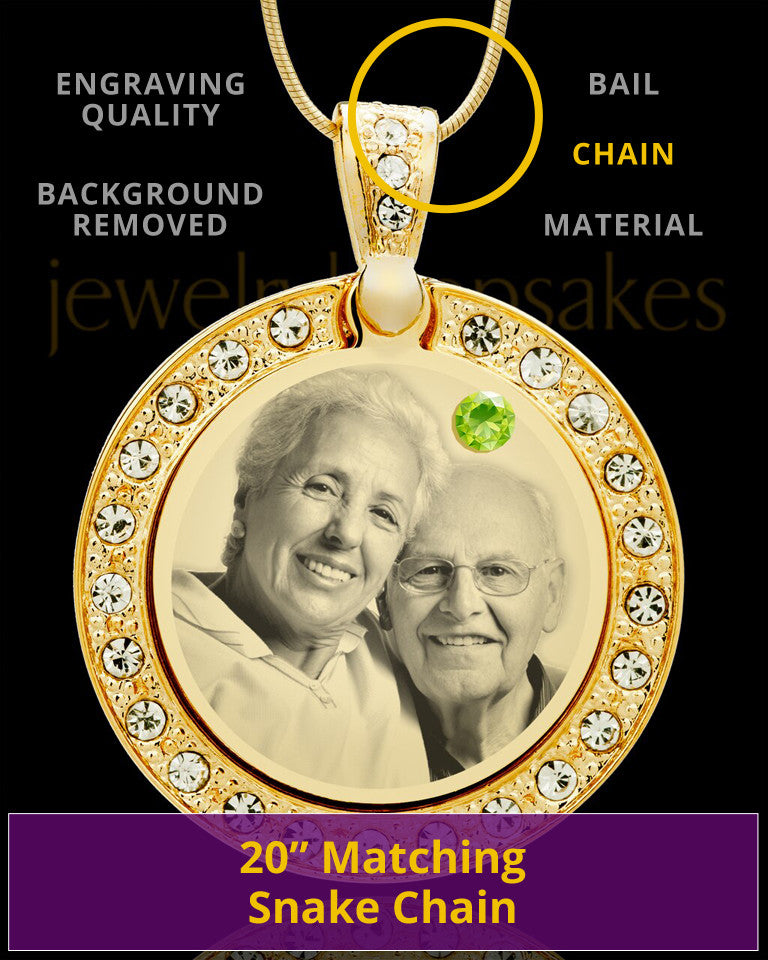 August Gold Gem Circle Birthstone Photo Pendant