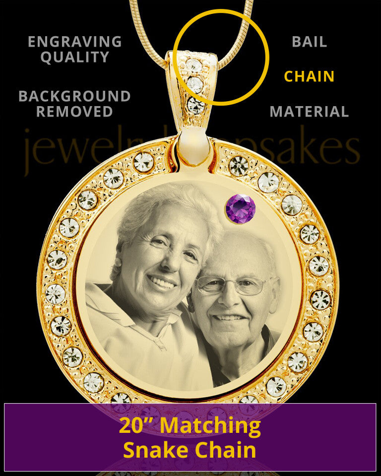 February Gold Gem Circle Birthstone Photo Pendant
