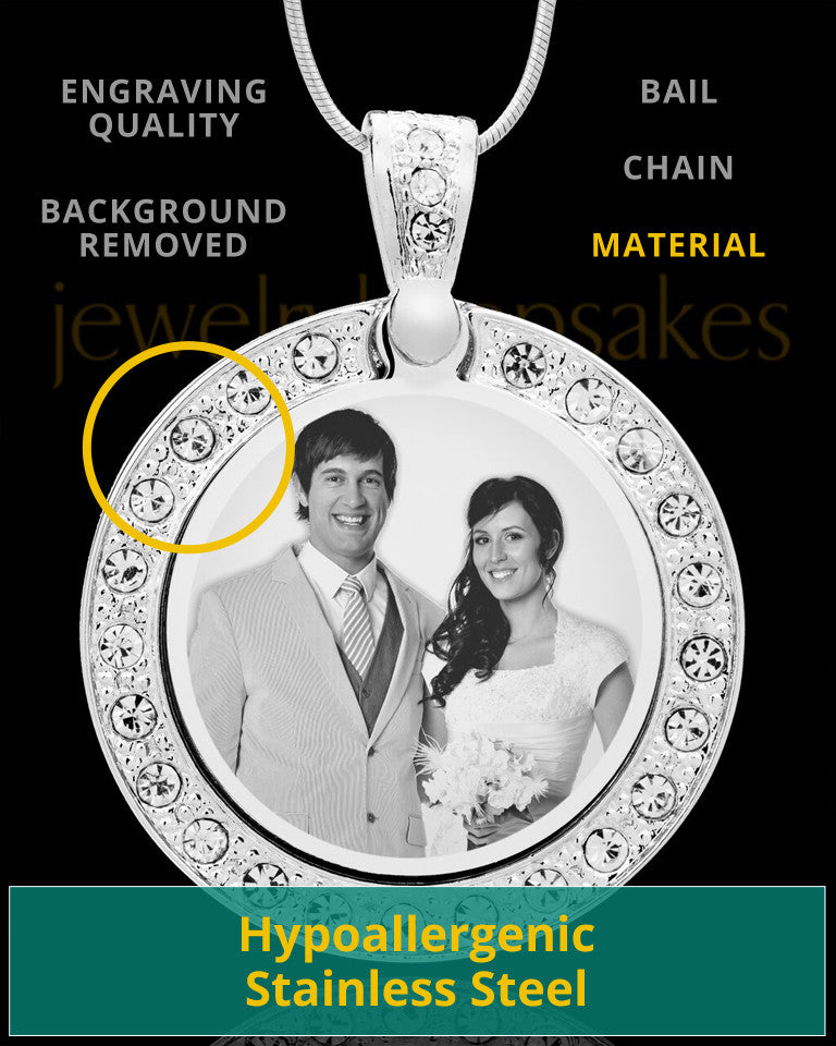 Custom Photo Engraved Pendant Necklace Gem Circle