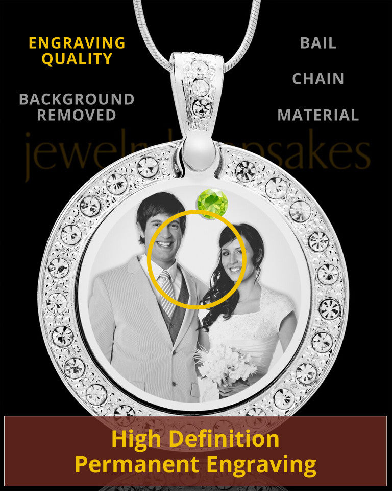August Birthstone Gem Circle Photo Engraved Pendant