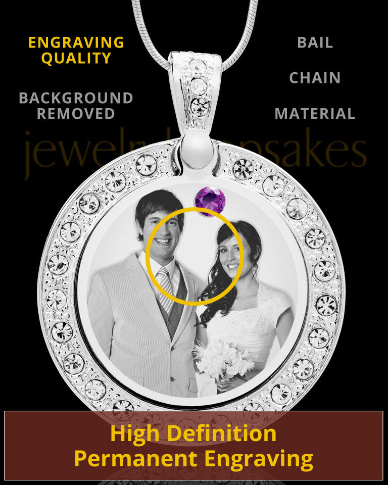 February Birthstone Gem Circle Photo Engraved Pendant