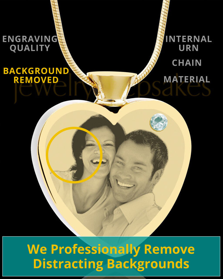 April Gold Plated Photo Engraved Heart Cremation Pendant