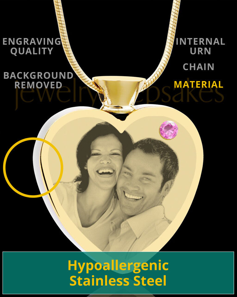 June Gold Plated Photo Engraved Heart Cremation Pendant