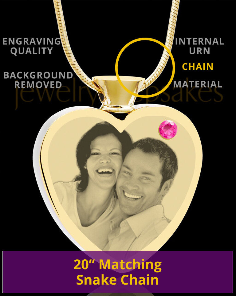 October Gold Plated Photo Engraved Heart Cremation Pendant