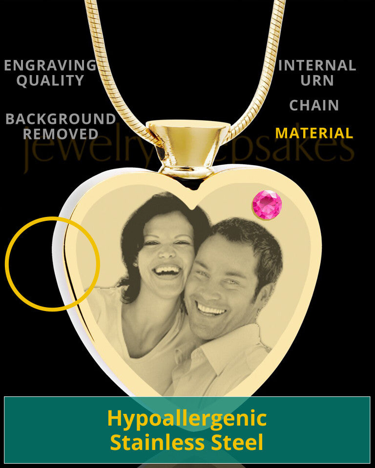 October Gold Plated Photo Engraved Heart Cremation Pendant