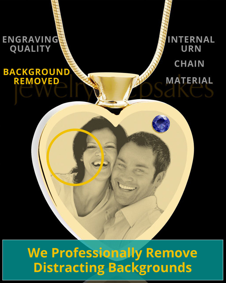 September Gold Plated Photo Engraved Heart Cremation Pendant