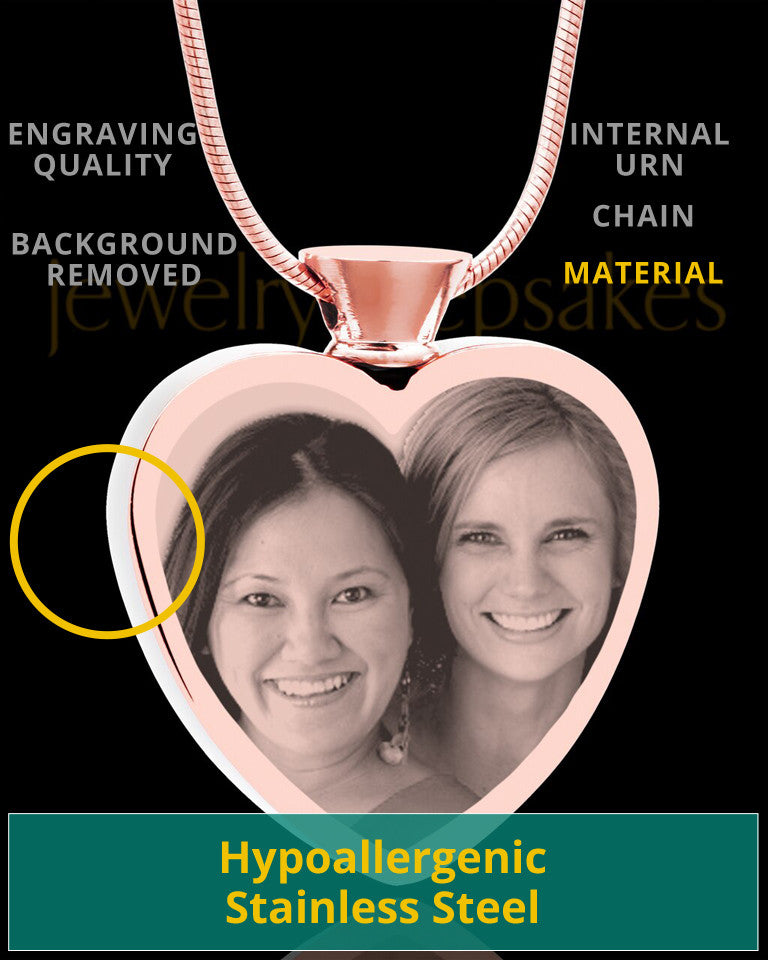 Photo Engraved Heart Rose Gold Plated on Stainless Cremation Pendant