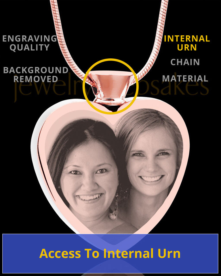 Photo Engraved Heart Rose Gold Plated on Stainless Cremation Pendant