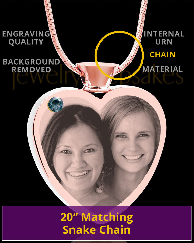 December Rose Gold Plated Heart Photo Engraved Cremation Pendant