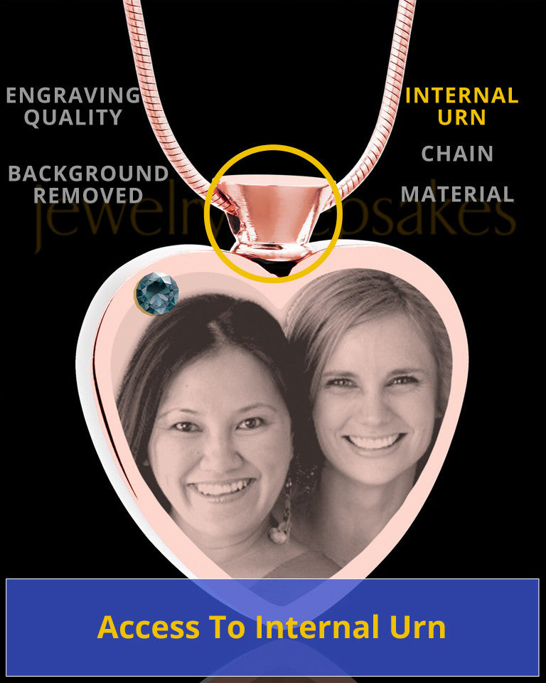 December Rose Gold Plated Heart Photo Engraved Cremation Pendant