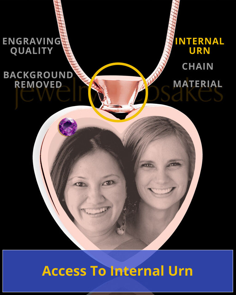 February Rose Gold Plated Heart Photo Engraved Cremation Pendant