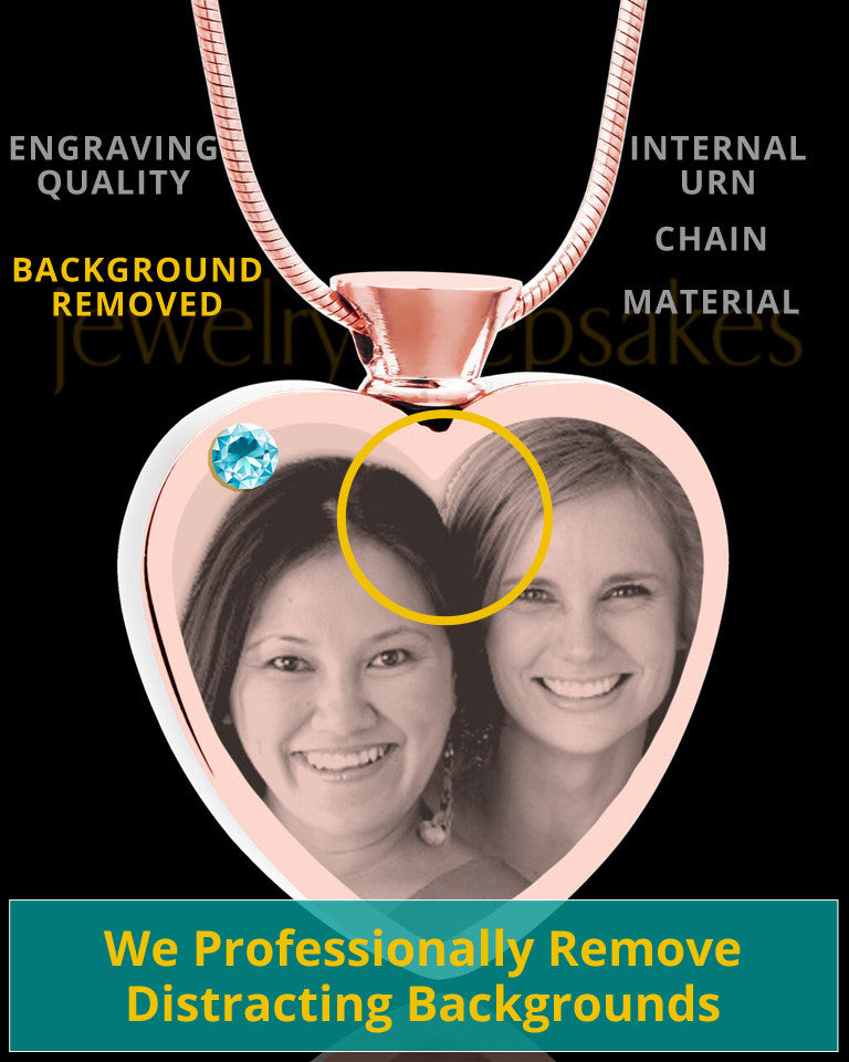 March Rose Gold Plated Heart Photo Engraved Cremation Pendant