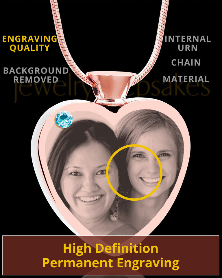 March Rose Gold Plated Heart Photo Engraved Cremation Pendant