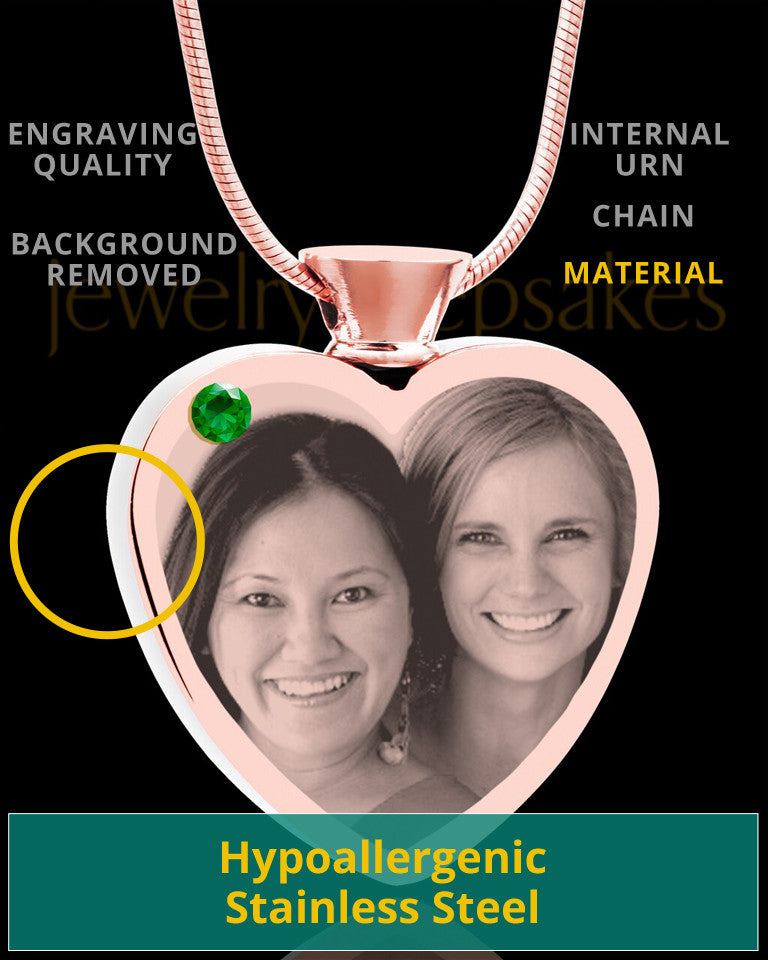 May Rose Gold Plated Heart Photo Engraved Cremation Pendant