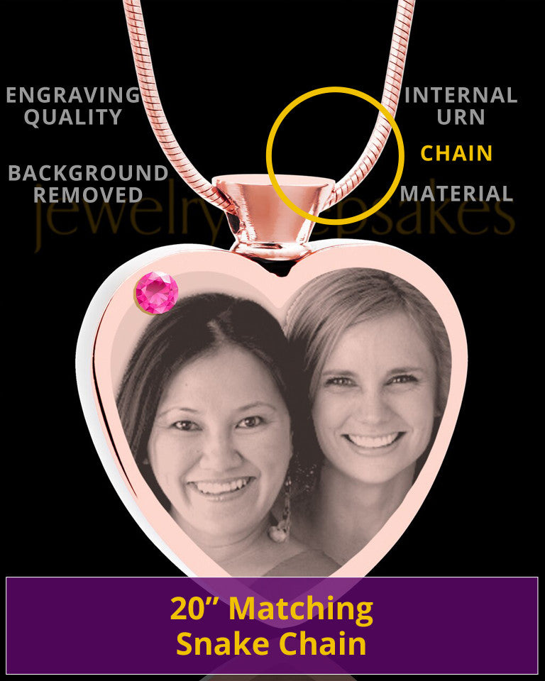 October Rose Gold Plated Heart Photo Engraved Cremation Pendant