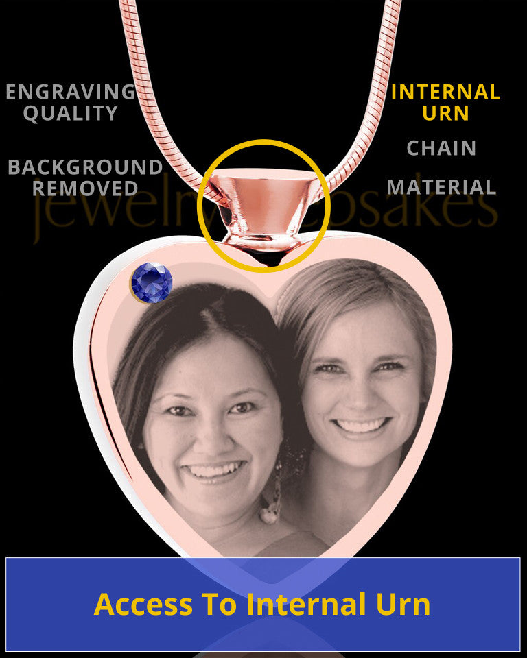 September Rose Gold Plated Heart Photo Engraved Cremation Pendant