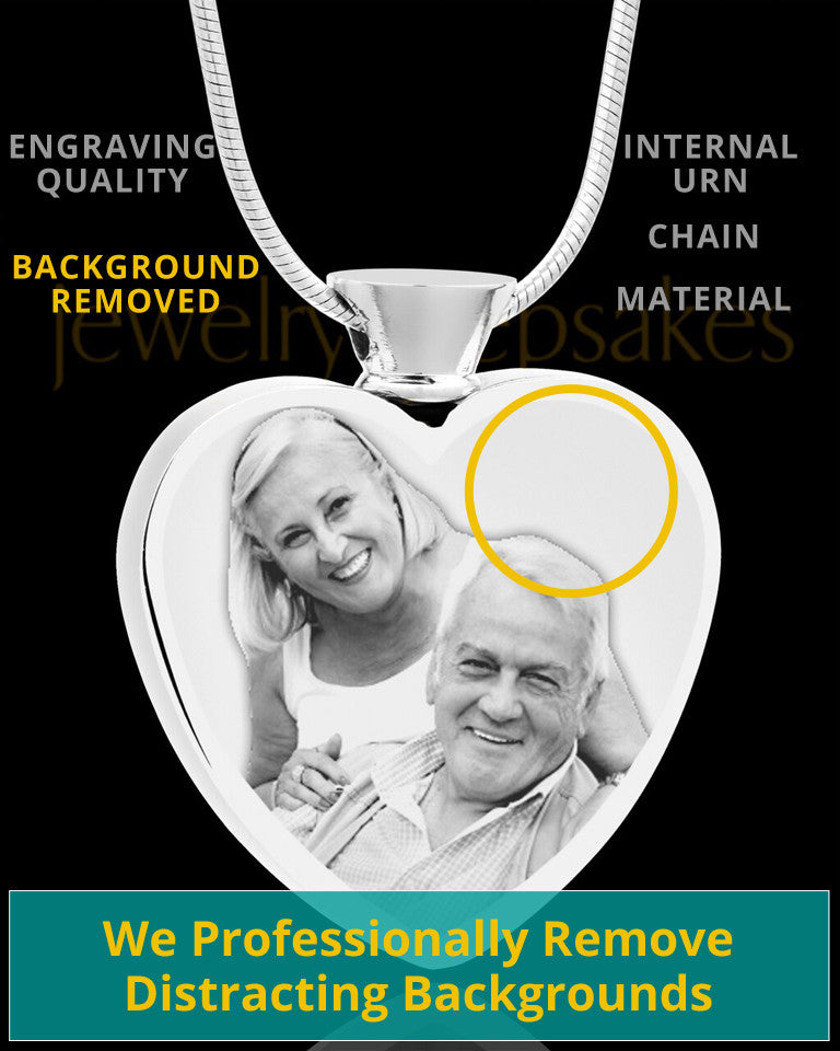 Engraved Heart Photo Pendant Necklace For Ashes Stainless Steel